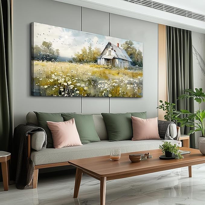 FUHAIHUA Canvas Wall Art For Living Room Large Wall Decor For Office Bedroom Wall Decoration Rural Landscape Paintings Farmhouse Watercolor Pictures Artwork Hotel Room Aesthetic Home Decor 24x48 In