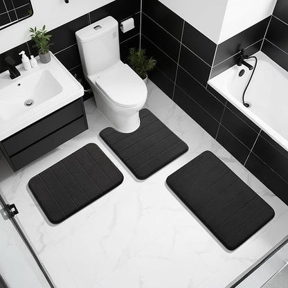 Yimobra Memory Foam Toilet Bath Mat U-Shaped, Soft and Comfortable, Super Water Absorption, Non-Slip, Thick, Machine Wash and Easier to Dry for Bathroom Commode Contour Rug, 24 X 20 Inches, Black