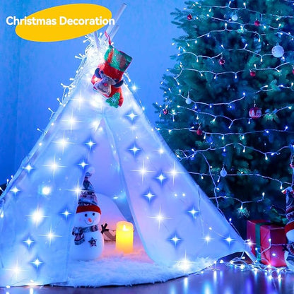 4 Pack 240LED Christmas Fairy Lights Battery Operated - 20FT Twinkle Lights with 2 Lighting Modes Indoor, Waterproof Led Fairy String Lights for Bedroom, Classroom, Dorm, DIY Decor, Blue & White