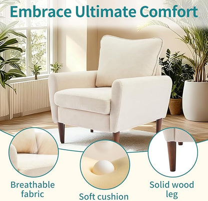 OLIXIS Comfy Accent Chair for Living Room Bedroom and Waiting Room, Upholstered Mid-Century Reading Chair with Pillow and Solid Wood Legs, Wide Singe Modern Lounge Sofa (Beige, 2 Pack)