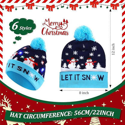 Vicenpal 6 Pcs Christmas Knitted Hat Xmas Beanie Hat Bulk Crochet Knit Cap Set Printed Wool Bulk