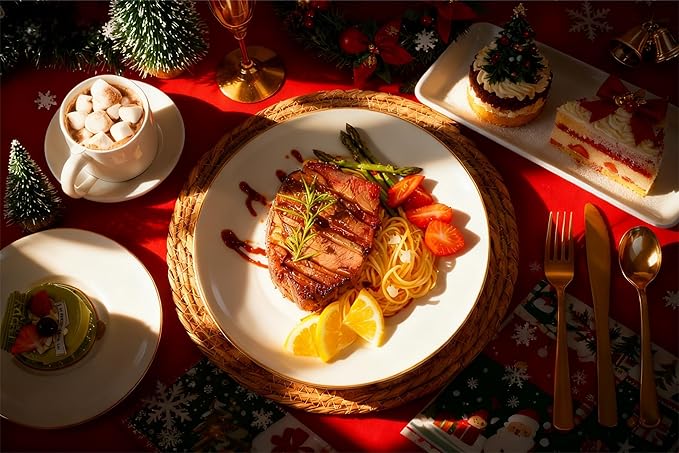 Festiva 350Pcs Gold Plastic Plates - White and Gold Dinnerware Set Disposable include 10" & 7" Plates,Cups,Silverware,Napkins -serve 50 Guests Perfect for Wedding& Chritmas & Party