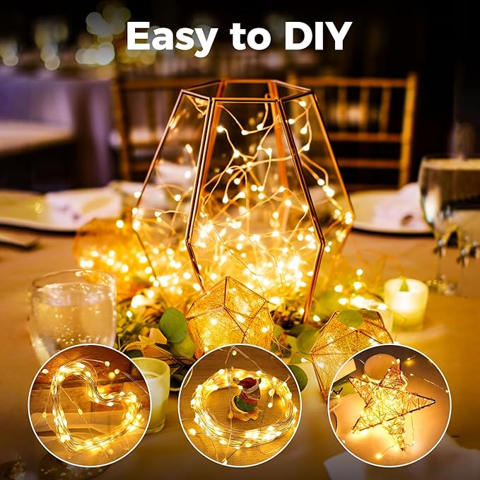6 Pack 33FT 100 LED Fairy String Lights Battery Operated with Remote and Timer, IP65 Waterproof Battery String Lights, 8 Modes Copper Wire Twinkle Lights for Outdoor Indoor Bedroom Christmas Decor