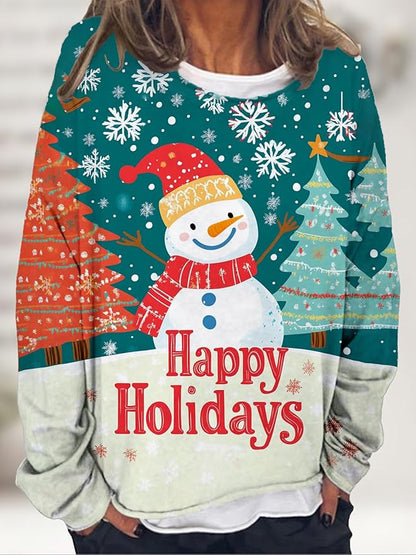 LOAIHA Christmas Shirts for Women Crewneck Snowman Snowflake Santa Graphic Shirts Christmas Tree Long Sleeve Xmas Hoodie