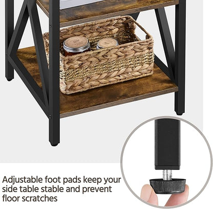 Yaheetech Industrial End Tables, 3-Tier Side Tables with Storage Shelves for Living Room, X Design Sofa Tables, Strong Metal Frame, Easy Assembly, Rustic Brown