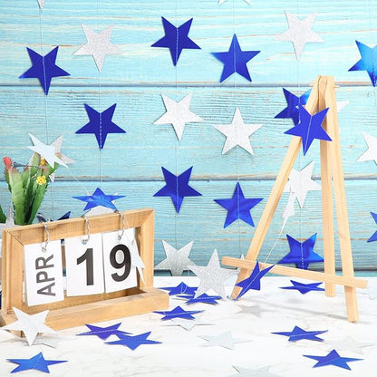 Patelai Glitter Star Garland Banner Christmas Decor 130 Feet Star Hanging Bunting Banner Twinkle Backdrop for Homecoming Classroom Wedding Birthday Halloween Party Supplies(Ocean Blue, Glitter Silver)