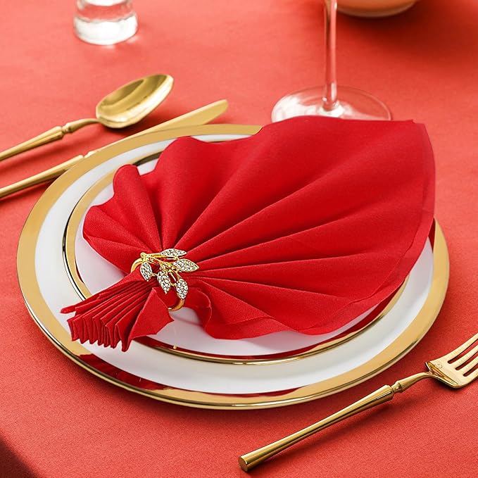 KAMMAK Red Napkins Disposable Dinner Paper Napkins with Pocket 100 Pack Cloth Like Folded Wedding Reception Napkin Guest Hand Towels for Party Decoration, Bathroom, Kitchen, Hotel (16.5 x 16.5 inch)