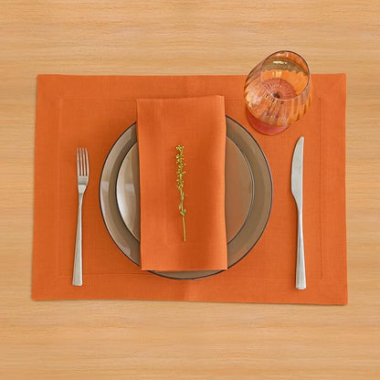 Solino Home Linen Napkins Set of 4-100% Pure Linen Persimmon Orange Dinner Napkins Cloth 20 x 20 Inch for Fall, Autumn, Christmas, New Year - Fete, Handcrafted and Machine Washable