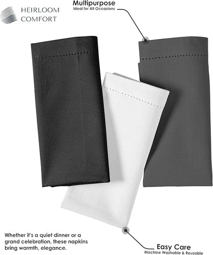 Multi Color Cloth Napkins 18x18 Inch - Set of 12-100% Cotton, Soft, Absorbent - Perfect Hotel Quality Napkin for Table, Dinner, Weddings, Everyday Dining - White, Grey, Black