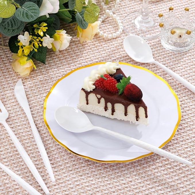 Supernal 360Pcs White Plastic Silverware, Hard Plastic Cutlery Heavy Duty Hammered Durable Utensils,White Silverware Set Include 120 Plastic Forks and Spoons,120 Knives Suitable for Wedding & Party