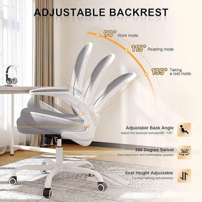 Synorla Office Chair, Ergonomic Desk Chairs 330LBS Capacity High Back Mesh Computer Chair with Flip-up Armrests, Comfy Work Chair with Adjustable Lumbar Support