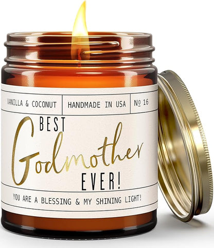 Godmother Gift - 'Best Godmother Ever!' Candle, w/Coconut & Vanilla - Godmother Gifts from Godchild I Godmother Proposal Gift I God Mother Gifts for Women I God Mom I 50Hr Burn, USA Made