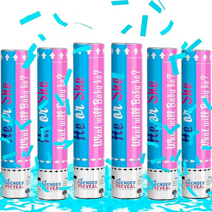 Gender Reveal Confetti Cannon | No Powder Confetti Poppers | Ideal for Baby boy Gender Reveal Decoration (6 blue)