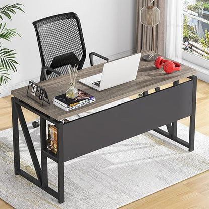 Tribesigns Grey Executive Desk with Cabinet, 55" L Shaped Computer Desk and lateral File Cabinet with Locks, 2 Piece Home Office Furniture Set for Hanging (Gray, 55 inches)