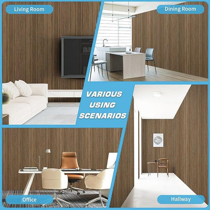 Art3d 4-Pack Glue-On Fine Bar Wainscoting Panel for Interior Wall Decor - 104 x 12 Inch Polystyrene Ultralight Slim Slat Wall Panels for Living Room Bedroom, Rosewood