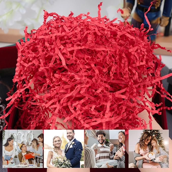 VGOODALL 2LB Red Crinkle Paper Filler, Red Shredded Confetti Paper for Gift Basket Filling Christmas Anniversary Wedding Box Stuffing Supplies