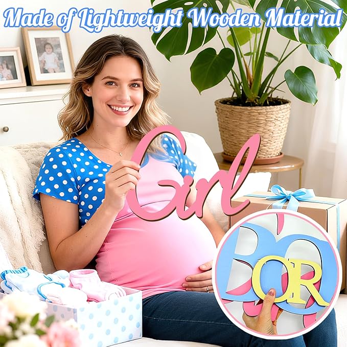 Large Wooden Boy or Girl Signs Gender Reveal Party Decoration Ideas Decals for Balloon Arch Oh Baby Shower Letters Sign He or She What Will Baby Be Stickers for Backdrop Pregnancy Banner Photo Props