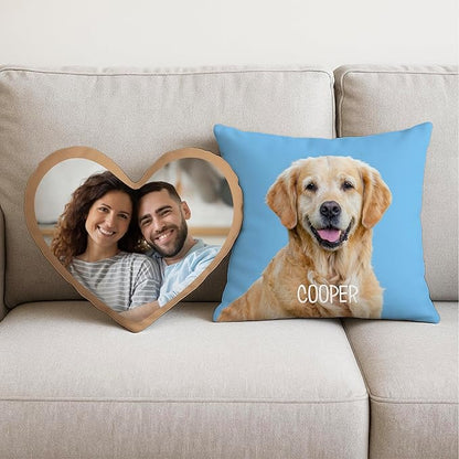 Be Burgundy Custom Heart Shaped Photo Pillow Cover 16x16 Inch – Personalized Couple Pillow with Names, Romantic Photo Cushion for Lovers, Engagement, Anniversary, or Wedding Gift for Him or Her