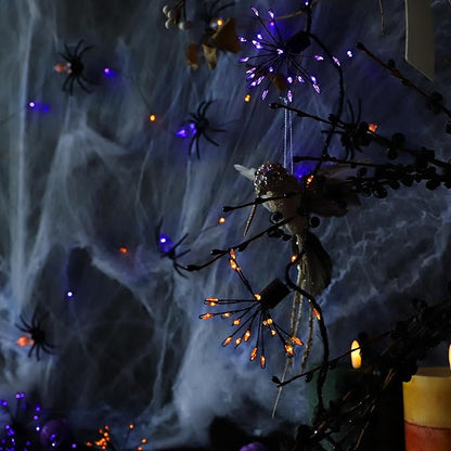 8 Clusters Firework Lights 10FT Battery Operated Orange and Purple Fairy Lights with Remote 200LED Decorative Fall Lights for Indoor Outdoor Garden Halloween Decorations