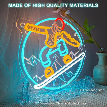 Lucunstar Snowboard Neon Sign LED Light Ski Decor Skiing Neon Light Up College Room Party Apres Ski Decor for Lodge LED Outdoor Sport Gifts for Teens Snowboard Lover