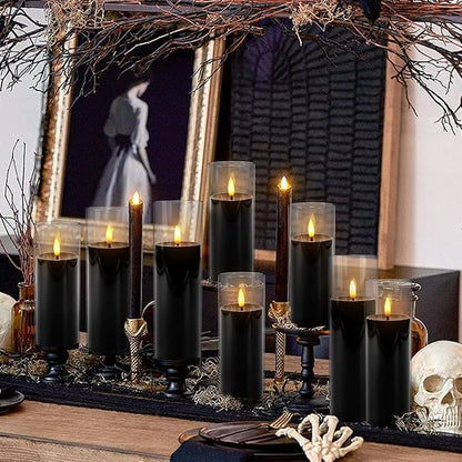 24-Pack Black Flameless LED Candles for Daily Home & Christmas Decor - Realistic Flickering Black Acrylic Pillars with Remote Timer, Perfect for Dining Table, Bedroom, Winter Mantel, Weddings