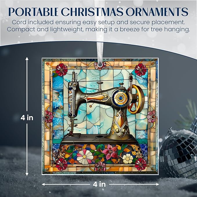 FLAGWIX Christmas Sewing Gifts for Women - Acrylic Christmas Ornaments 2025 for Tree Decorations - Sewing Machine Ornament, Quilting Gifts for Quilters Sewers Mom Grandma Friend Sister