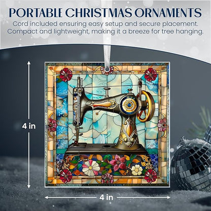 FLAGWIX Christmas Sewing Gifts for Women - Acrylic Christmas Ornaments 2025 for Tree Decorations - Sewing Machine Ornament, Quilting Gifts for Quilters Sewers Mom Grandma Friend Sister