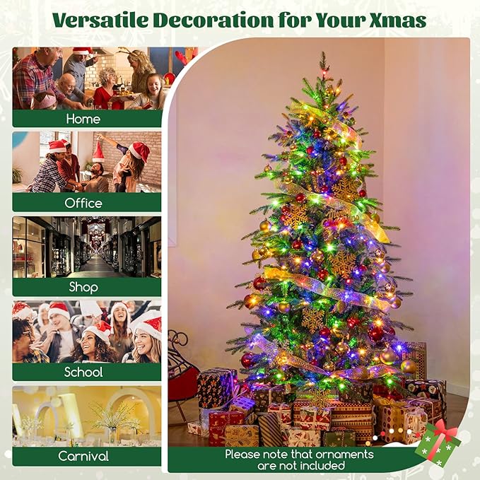GOFLAME 6FT Prelit Artificial Christmas Tree, Hinged Xmas Tree with 714 PE & PVC Branch Tips, 260 LED Lights, 11 Lighting Modes, Remote, Holiday Decoration Tree with Timer, Adjustable Brightness