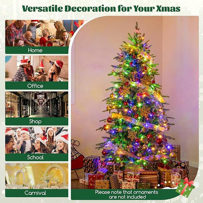 GOFLAME 6FT Prelit Artificial Christmas Tree, Hinged Xmas Tree with 714 PE & PVC Branch Tips, 260 LED Lights, 11 Lighting Modes, Remote, Holiday Decoration Tree with Timer, Adjustable Brightness