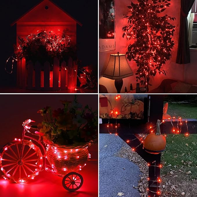 Joomer Battery String Lights, 2PACK Total 100 LED Battery Operated String Light, Twinkle Fairy Lights with Timer for Home, Garden, Store, Party, Holiday, Indoor Decor (Red)