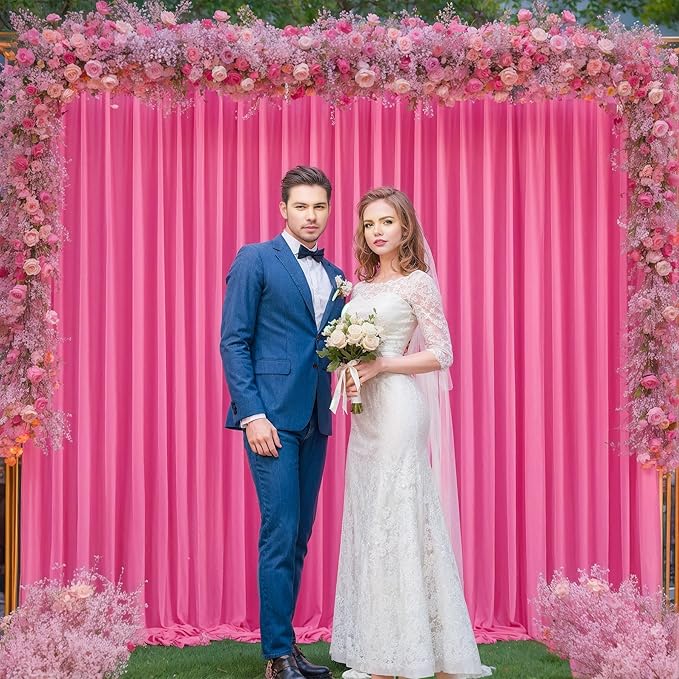 24 x 10ft Hot Pink Backdrop Curtains for Girls Party Photo Background Curtains Wrinkle Free Drapes for Backdrop Long Curtain for Wedding Bridal Shower Valentine's Day Birthday Baby Shower, 6 Panels