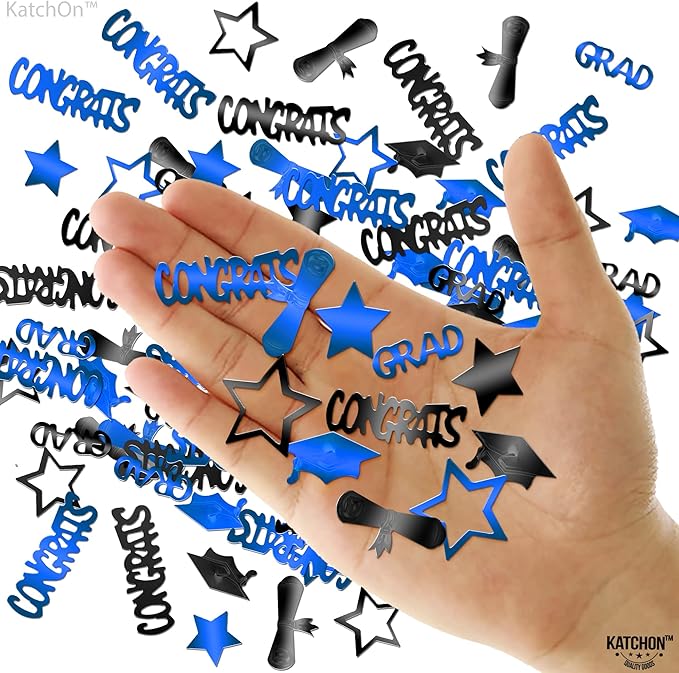 KatchOn, Shiny Blue and Black Congrats Grad Confetti 2025 - Pack of 1300 | Graduation Confetti Class of 2025 | Graduation Decorations 2025 | Class of 2025 Decorations