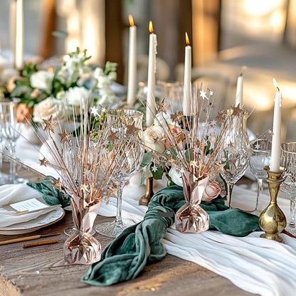 12 Pack Metallic Rose Gold Foil Spray Centerpieces Stars Brust Table Centerpieces for Wedding Birthday Anniversary Holiday Party Decor, Metallic Star Balloon Wights for Party