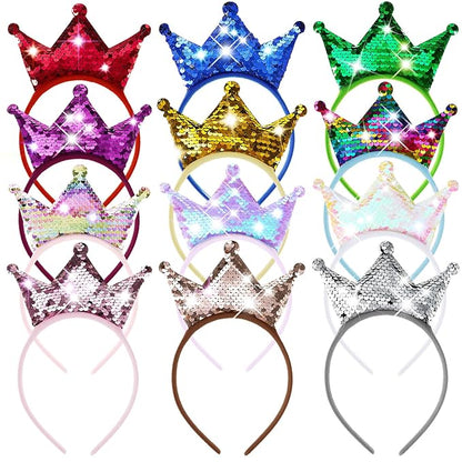 Juexica 12 Pack Princess Party Favors Princess Crowns Headband Decorations Glitter Sequin Headband for Birthday Proms Gifts(Mixed Colors,Sequin)