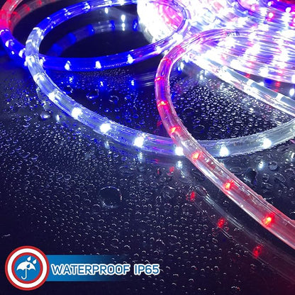Russell Decor 30ft/9m Led Rope Lights Lamps Kit Indoor Outdoor Decorative Lighting for Patriotic 4th of July Memorial Day Decor Party Trees Patio Deck Flexible String Tube Lights Red White and Blue