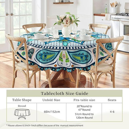 Eikione Boho Round Tablecloth 60inch, Bohemia Table Cloth, Polyester Waterproof Stain Wrinkle Free Tablecloths, Indoor and Outdoor Table Cover for Home Kitchen Dining Decor