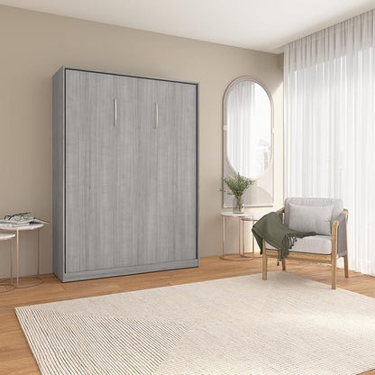 Bestar Claremont 59W Full Murphy Bed in Platinum Gray, Sleeping Arrangement for Multipurpose Area, Bedroom, Guest Room, or Living Room