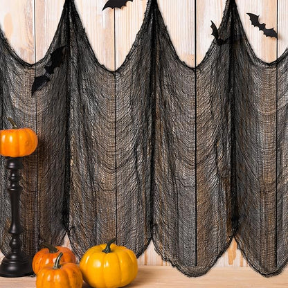 Halatool 12 Pack Halloween Creepy Cloth - 30 x 75 Inch Creepy and Spooky Halloween Decorations for Party Supplies Outdoor Yard Home Wall Decor（3 Black, 3 White, 3 Purple, 3 Orange）