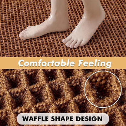 MIULEE Set of 2 Waffle Bathroom Rugs, Fall Boho Bath Rugs Non Slip Washable, Super Absorbent Bath Mats, Ultra Soft Rubber Backed Shower Mats for Bathroom Floor, Tub and Shower, Terracotta, 18x30 Inch