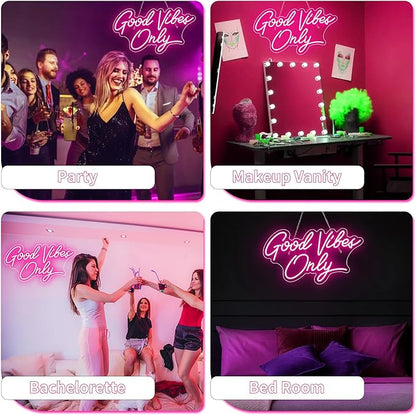 Good Vibes Only Neon Sign for Wall Decor 21.6" x 11.8" Pink LED Fun Vibe Lights for Party, Bedroom, Bar, Wedding Decoration - Best Gifts for Birthday, Christmas