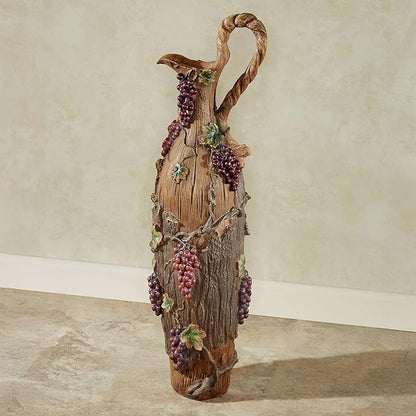 Vintage Harvest Floor Pitcher | Handpainted Realistic Resin Design Resembles Bark, Exposed Wood, Grapevines, & Grapes | Unique Decorative Floor Vase for Wine and Grape Themes | Umbrella or Cane Holder