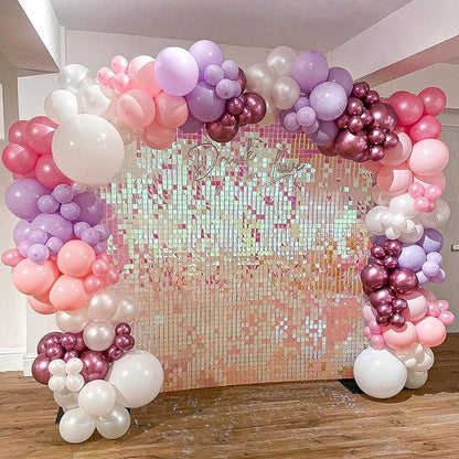 COKAOBE Iridescent Pink Shimmer Wall Backdrop, 24PCS Square Sequin Shimmer Backdrop Panel, Photo Backdrops for Birthday, Anniversary, Wedding, Graduation & Bachelorette Party Decoration