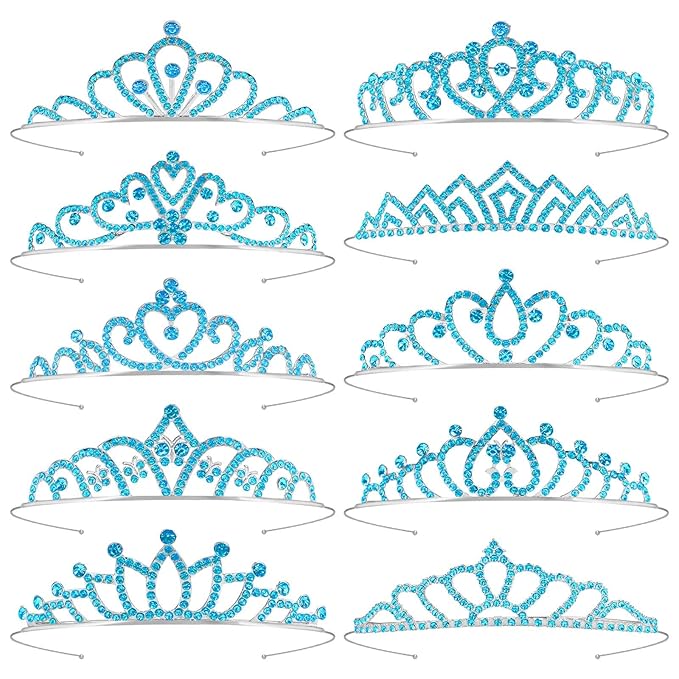 10 Pcs Blue Tiaras Crowns Headband for Women Girls - Bulk Blue Crystals Princess Crowns Tiara for Princess Outfits Costume Prom Accessories Halloween Cosplay Parties