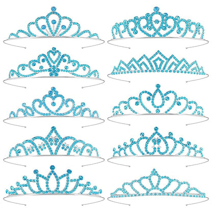 10 Pcs Blue Tiaras Crowns Headband for Women Girls - Bulk Blue Crystals Princess Crowns Tiara for Princess Outfits Costume Prom Accessories Halloween Cosplay Parties
