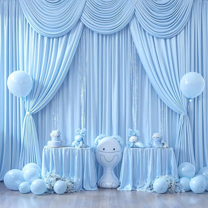 10 Panels Baby Blue Backdrop Curtain for Baby Shower Parties Wrinkle Free Light Blue Curtains Backdrop Drapes Fabric Decoration for Birthday Party Photography 50ft x 10ft