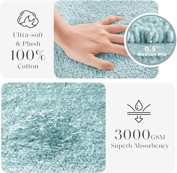 Madison Park Splendor Reversible 100% Cotton Tufted Bathroom Rug-3000 GSM Hotel Quality Luxurious Plush Medium Pile Bath Mat Absorbent, Quick Dry, Shower Room Décor, 20x30 Blue