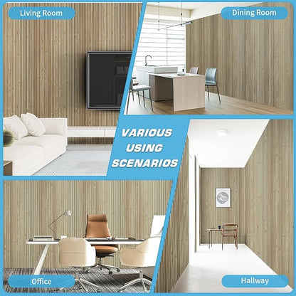 Art3d 4-Pack Glue-On Fine Bar Wainscoting Panel for Interior Wall Decor - 104 x 12 Inch Polystyrene Ultralight Slim Slat Wall Panels for Living Room Bedroom, Teak