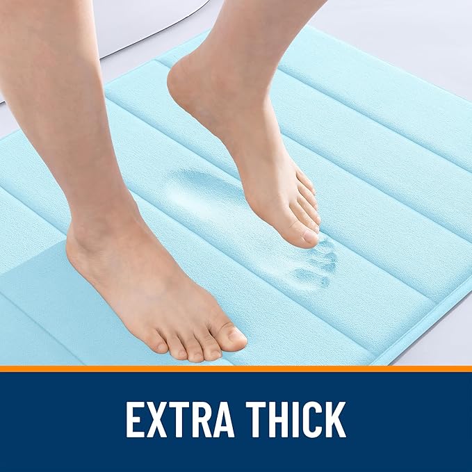 OLANLY Memory Foam Bath Mat 70x46, Super Soft Absorbent Bathroom Rugs, Quick Dry, Machine Washable Shower Floor Rugs, Bathmat Carpet, Bathroom Home Decor Accessories, Sky Blue