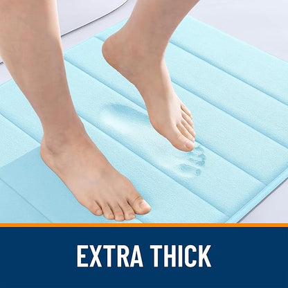 OLANLY Memory Foam Bath Mat 30x20, Super Soft Absorbent Bathroom Rugs, Quick Dry, Machine Washable Shower Floor Rugs, Bathmat Carpet, Bathroom Home Decor Accessories, Sky Blue