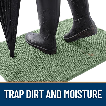 OLANLY Dog Door Mat for Muddy Paws 44x32, Absorbs Moisture and Dirt, Absorbent Non-Slip Washable Doormat, Quick Dry Chenille Mud Mat, Entry Indoor Entryway Carpet for Inside Floor, Olive Green